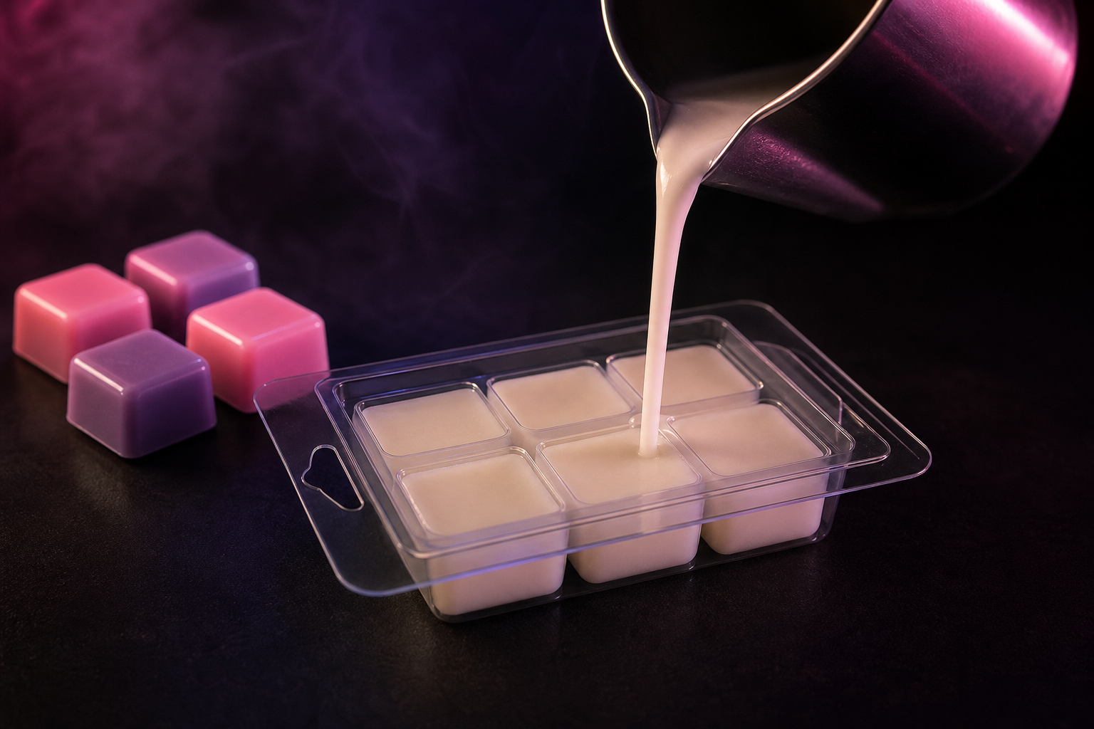 Molten wax poured into a wax melt tray